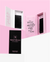 White, pink, and black promade cases standing on three different levels.